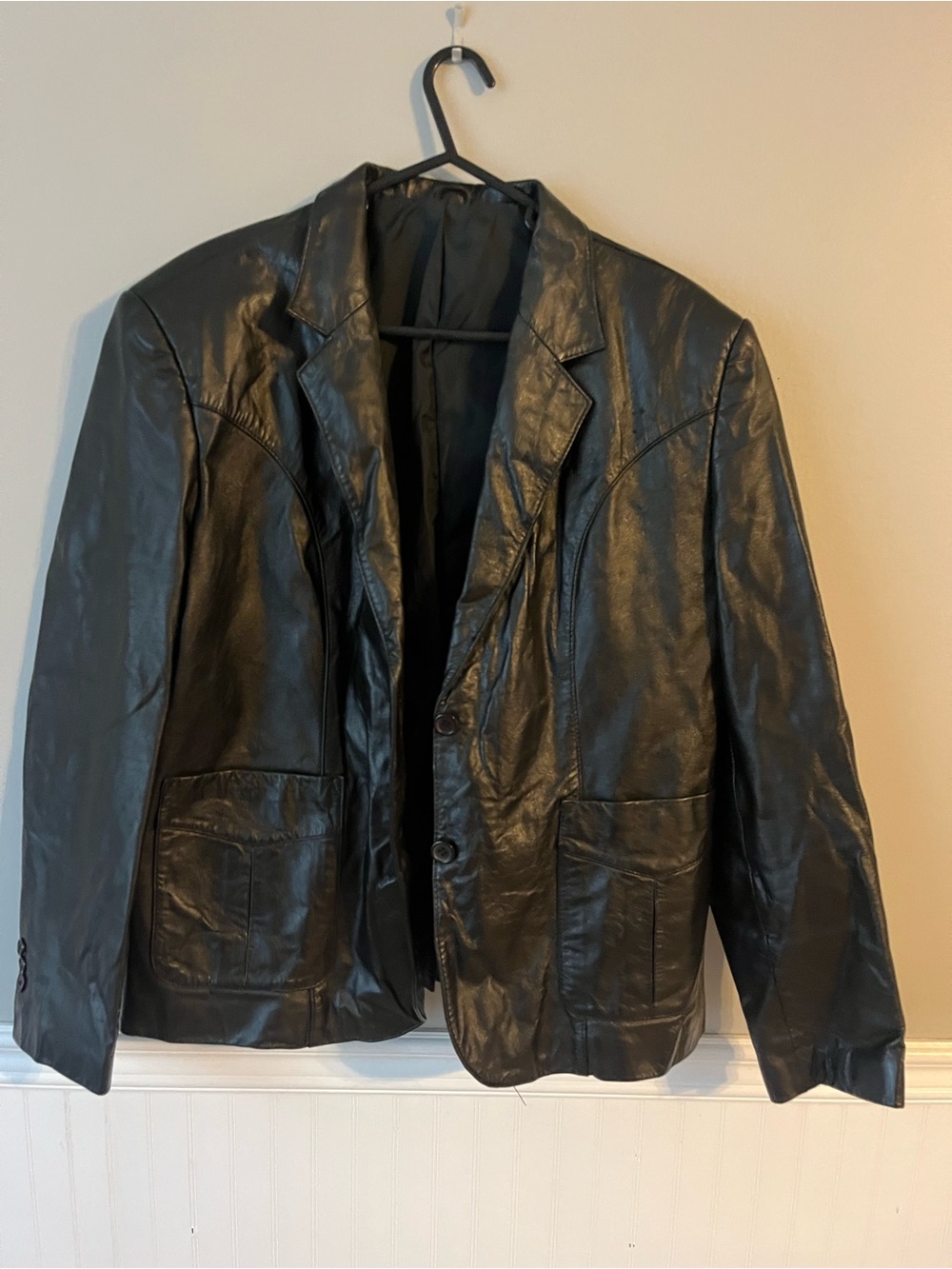 Vintage Fingerhut Classic Black Leather Womens Blazer Jacket